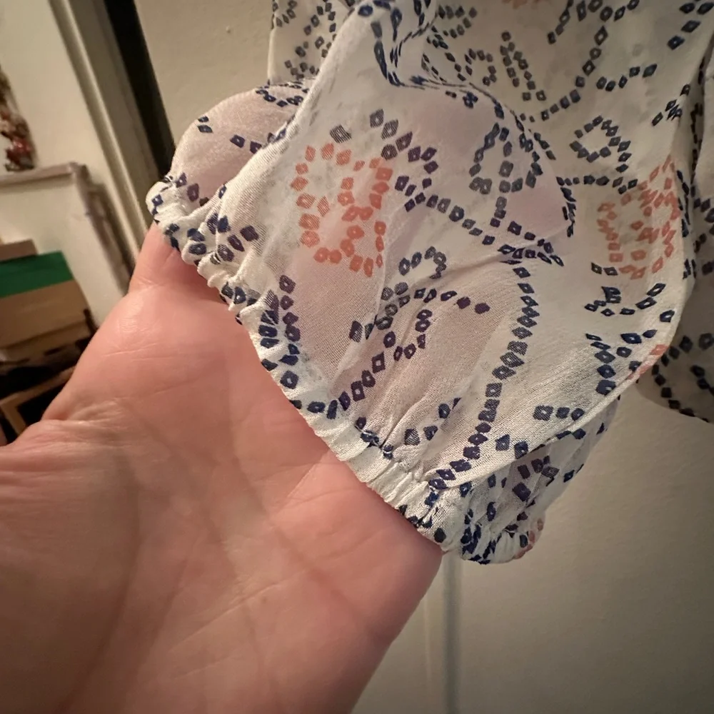 Ulla Johnson White Blouse with Navy and Blush Floral Print